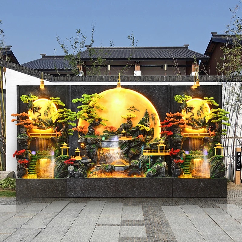大型假山流水喷泉玄关水幕墙屏风客厅办公庭院循环水景观乔迁开业