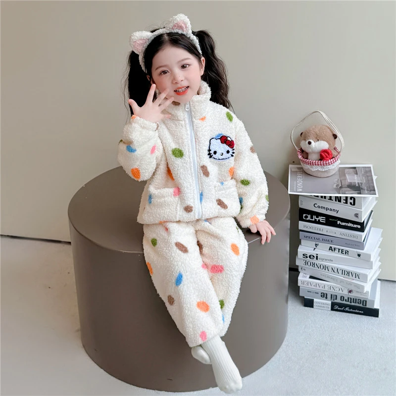 女童法兰绒睡衣秋冬款加绒儿童女孩洋气珊瑚绒冬季宝宝加厚家居服