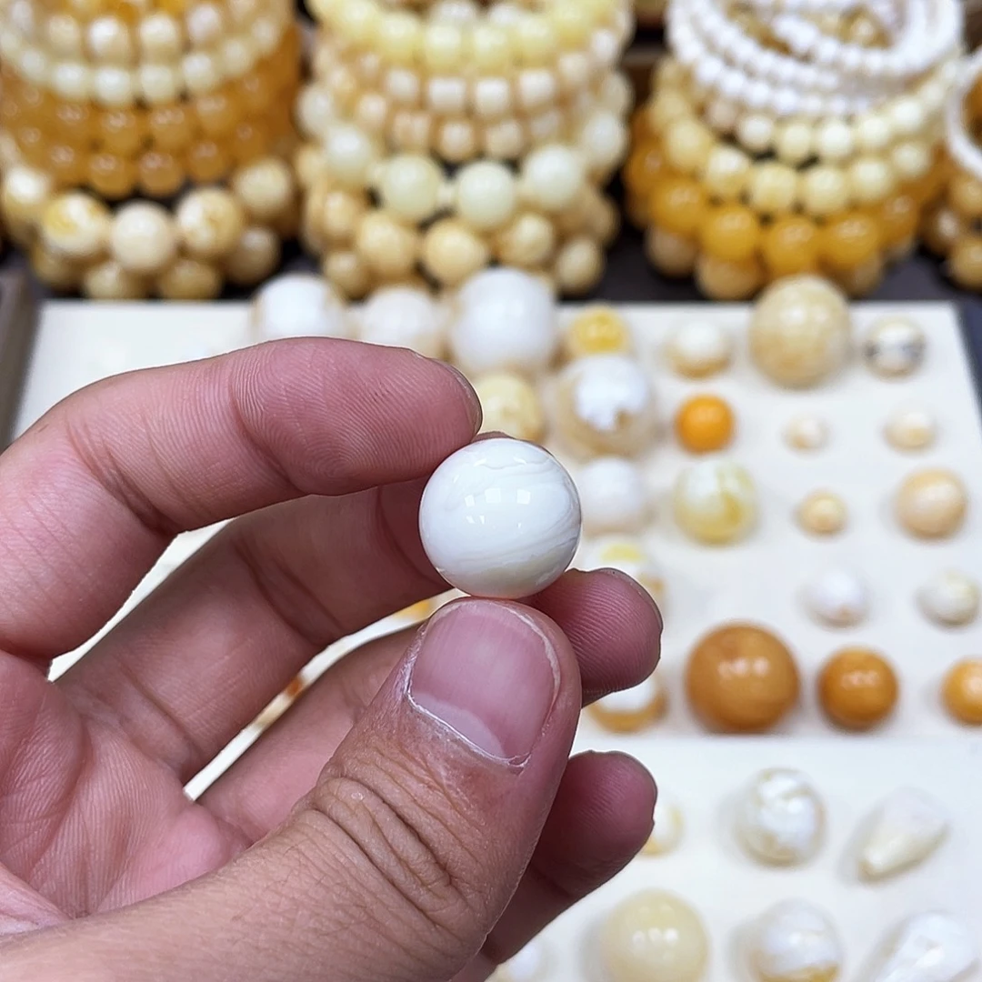 未镶嵌蜜蜡珠宝奇石15.5mm金瓷白款｜圆珠·段掌柜