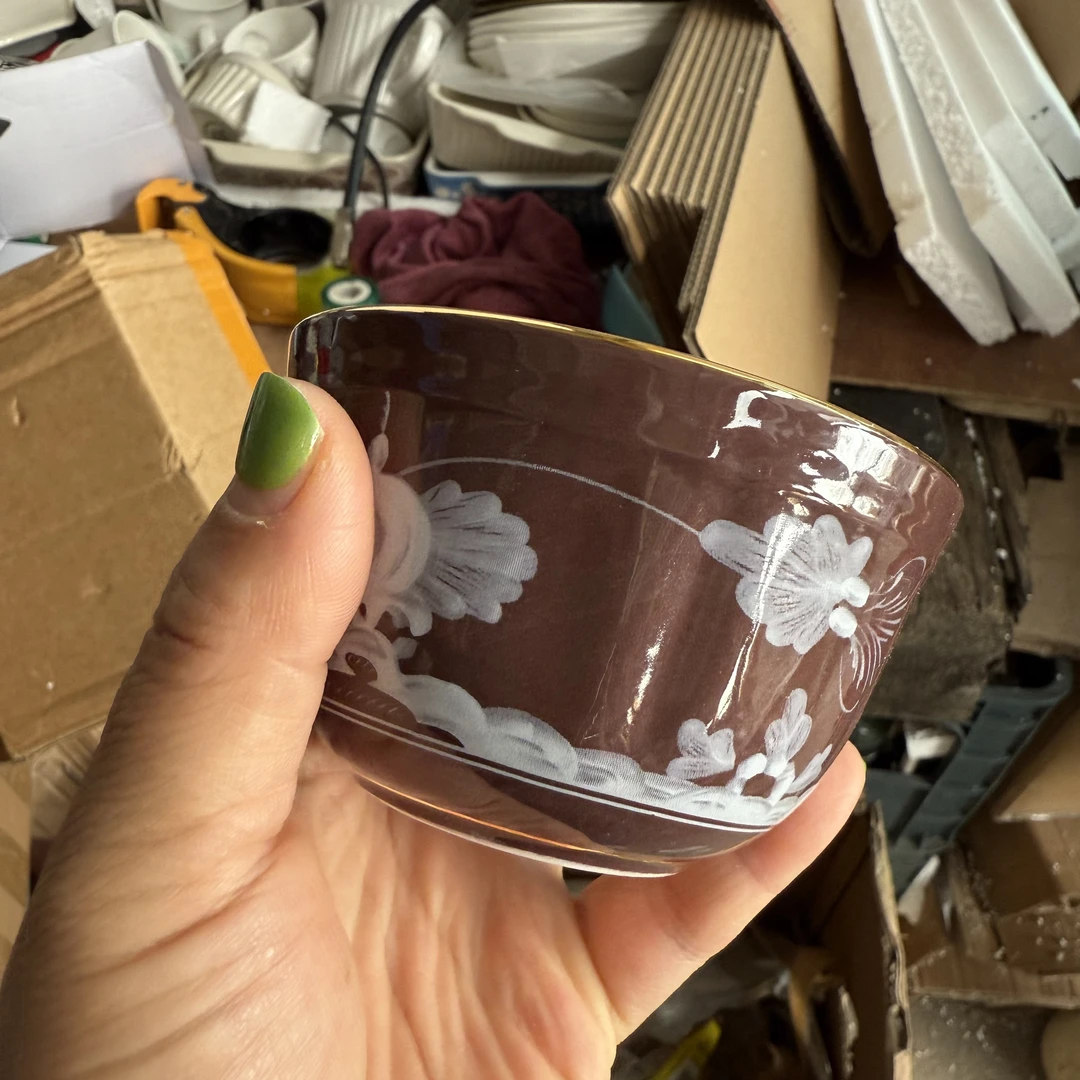 骨瓷描金棕色咖啡杯单杯微瑕