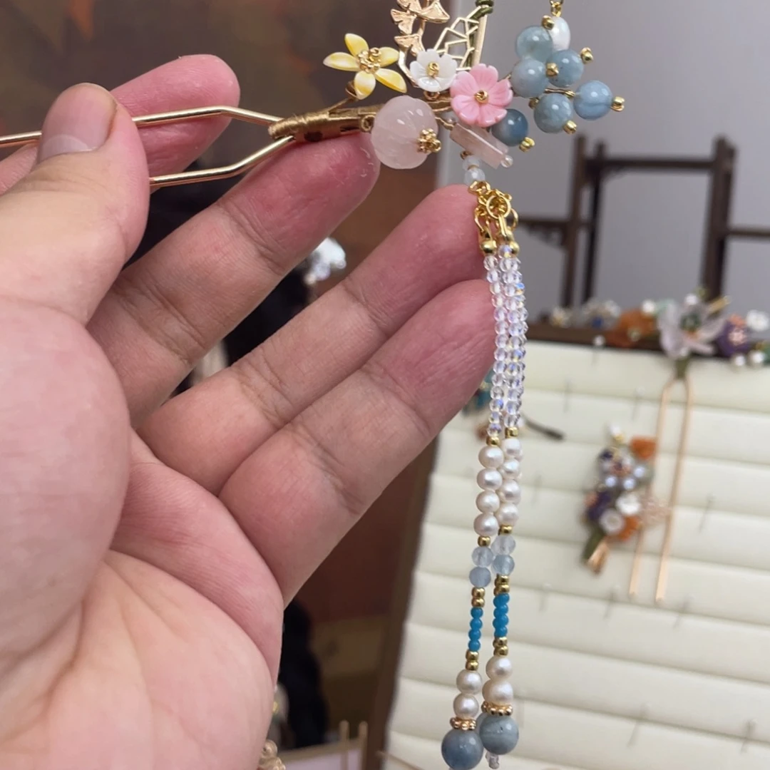 苹***果醋酸铁合金海蓝发钗一支