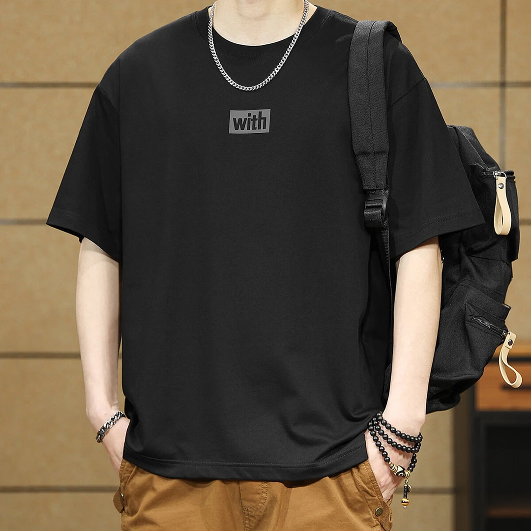 夏季潮牌印花短袖t恤男士宽松大码美式休闲圆领上衣男生半袖体恤