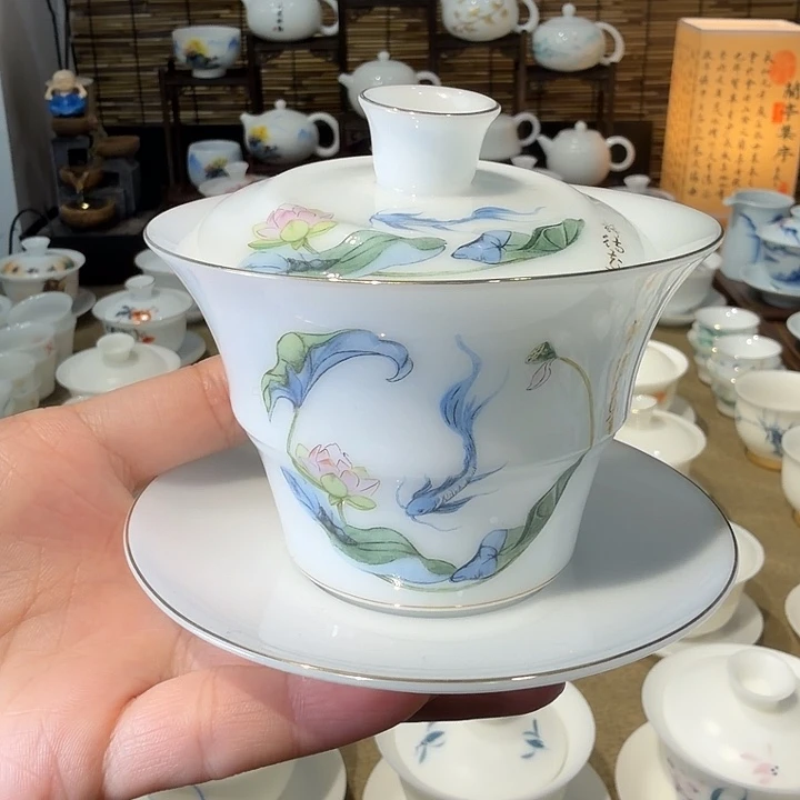 冰种专场竹节三才盖碗静待花开盖下120