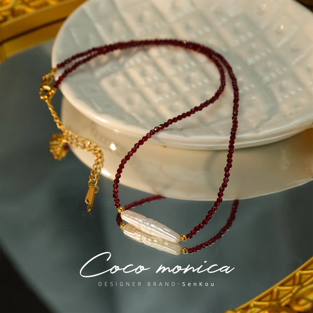 【小霞珍珠】WE271红尖晶手工气质轻奢复古红色小众彩色设计师