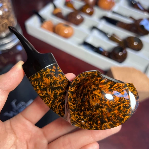 老卫烟斗 超级光面黑金染色双面鼓