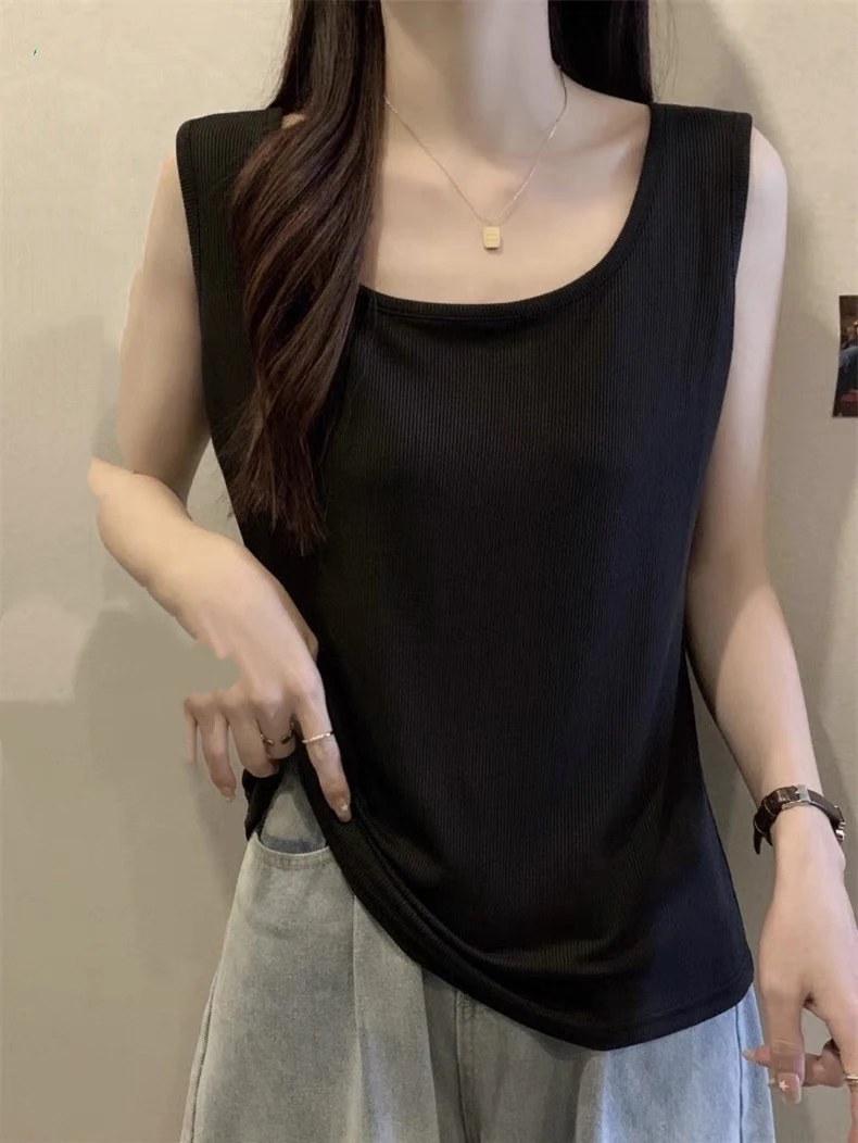 【大码】出口日本记忆螺纹棉宽松女款微胖MM内搭宽边背心