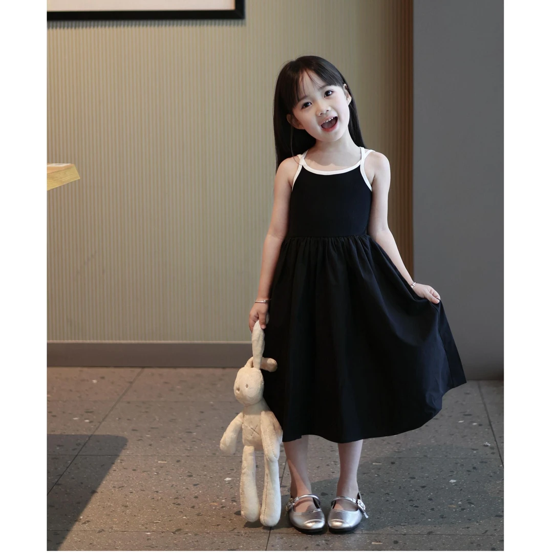 小惜亦女童2025夏季新款韩版气质风连衣裙纯色吊带裙小女孩长款裙