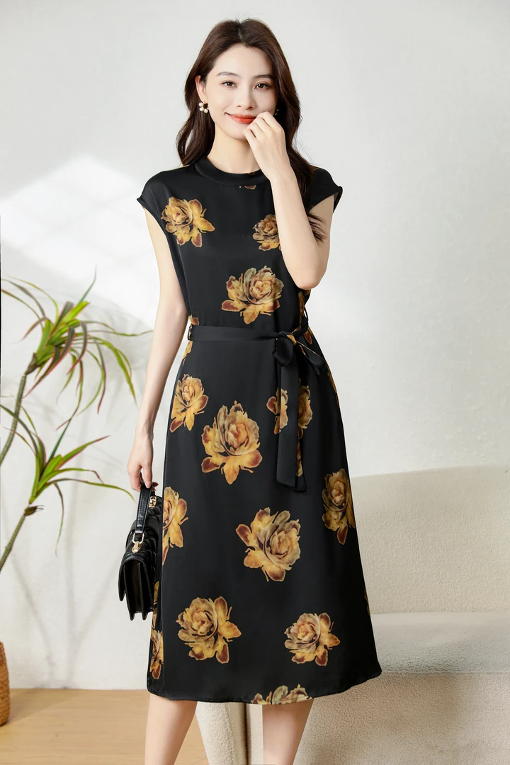 姚黄牡丹T9825气质时尚休闲女士夏季印花连衣裙女装气质时尚洋气