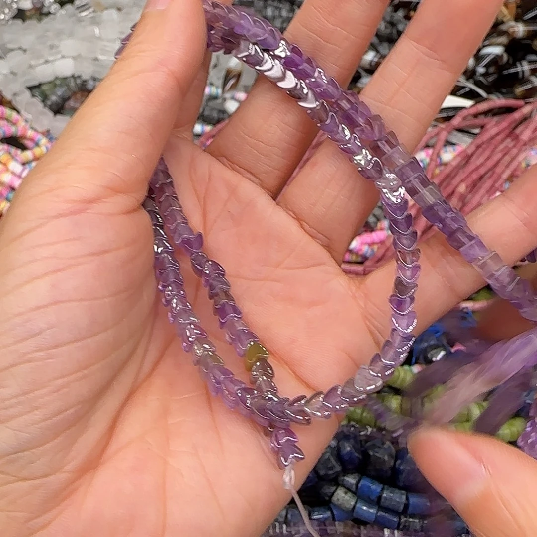 玛瑙/玉髓合金珠宝半成品紫水晶爱心4mm一条