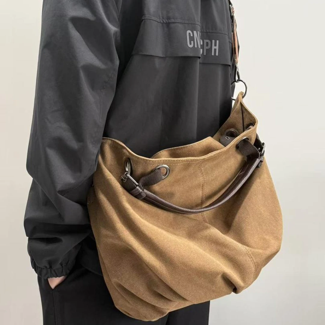 车缝线休闲潮流布包街头潮流日系单肩包耐磨托特包单肩斜挎手提包