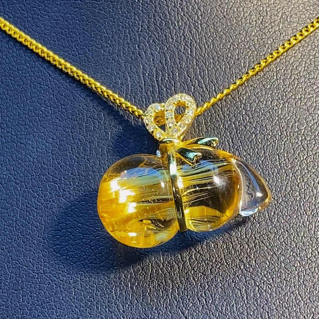 颈饰银S925镶嵌水晶天然钛晶葫芦吊坠