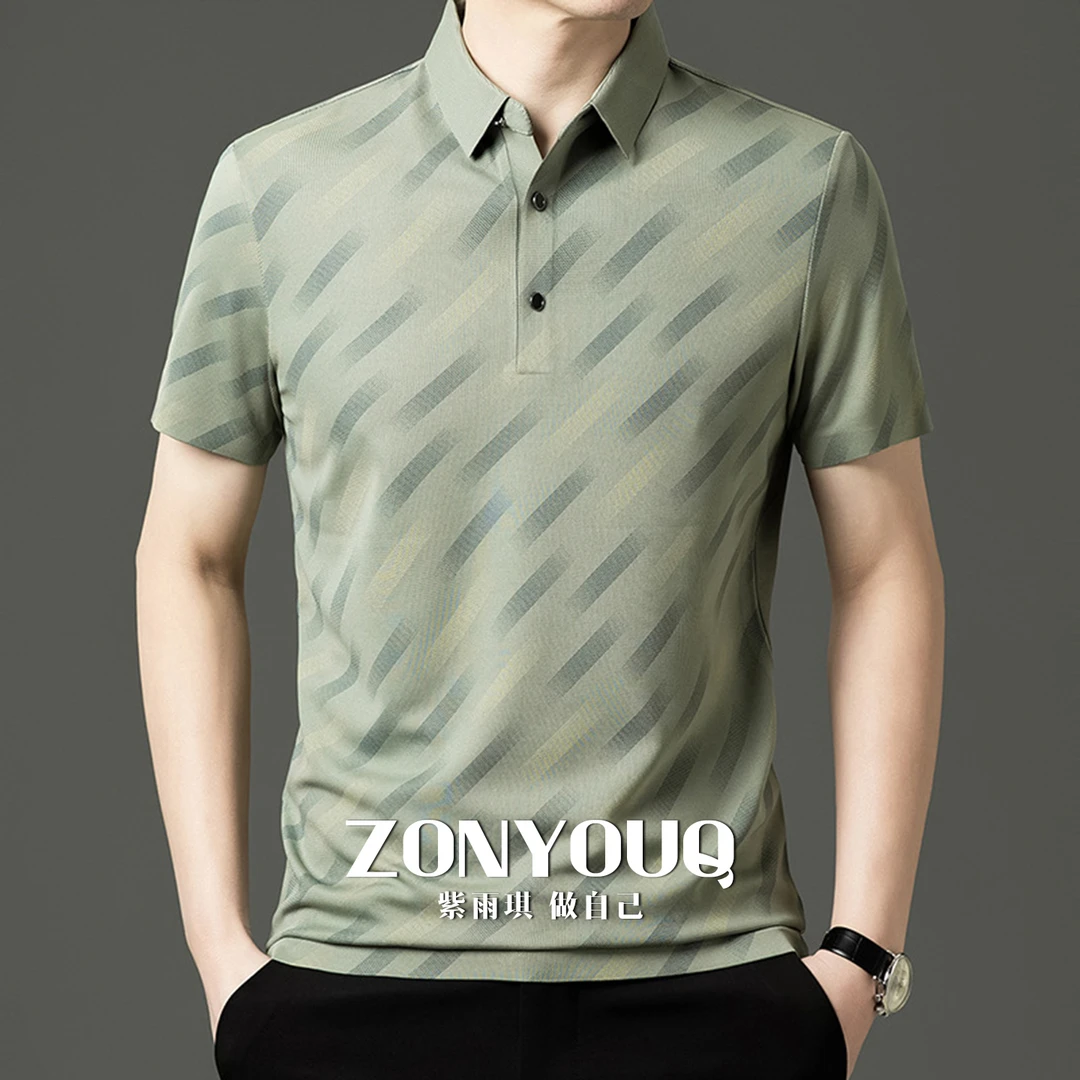 ZONYOUQ时尚Polo衫男士夏季短袖精致潮流轻奢商务休闲提花男装