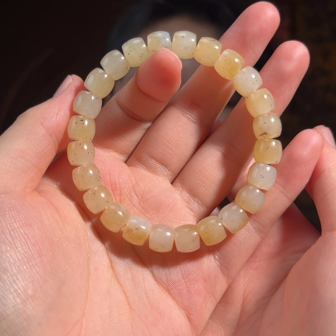 手串未镶嵌和田玉新疆糖白芝麻糊直切9mm不换珠98