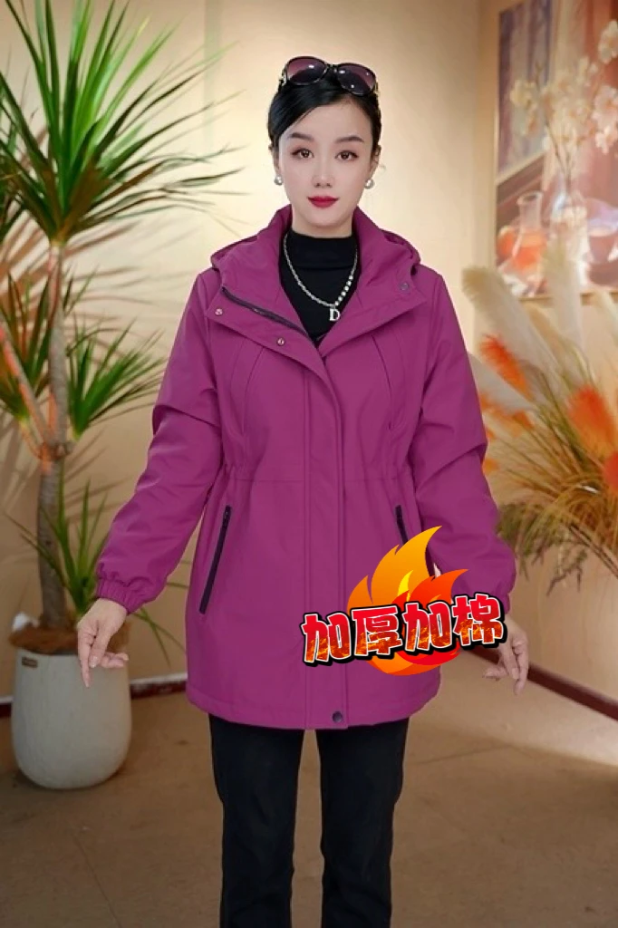 冬季新款加棉风衣外套女装外套休闲百搭宽松连帽上衣
