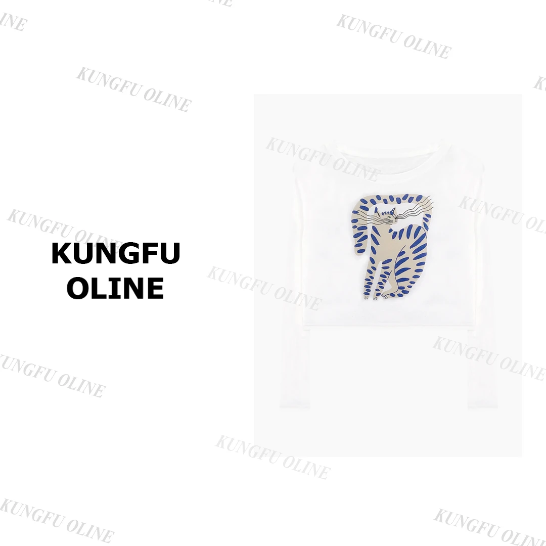 【白色ML现现】【翘尾巴小猫防晒】CT1565夏季印花圆领薄款上衣长袖