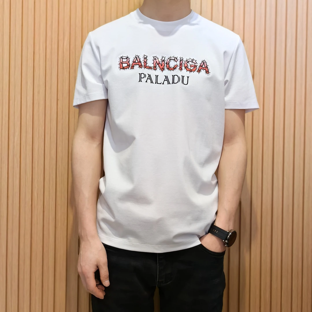 实体店高级感T恤潮流男装简约帅气烫钻刺绣短袖