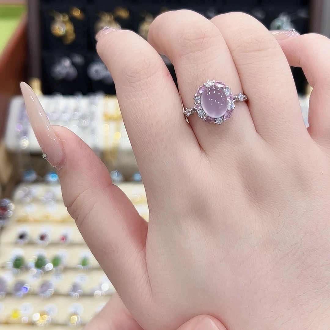 萤石戒指银S925镶嵌