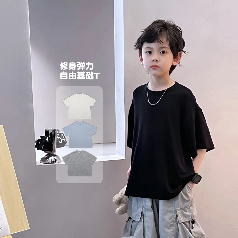短袖T恤儿童夏季百搭柔软纯色t打底基础中大童圆领上衣5049739O1