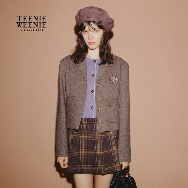 TeenieWeenie小熊女装西装时髦复古刺绣短款合身外套TTJK257803P