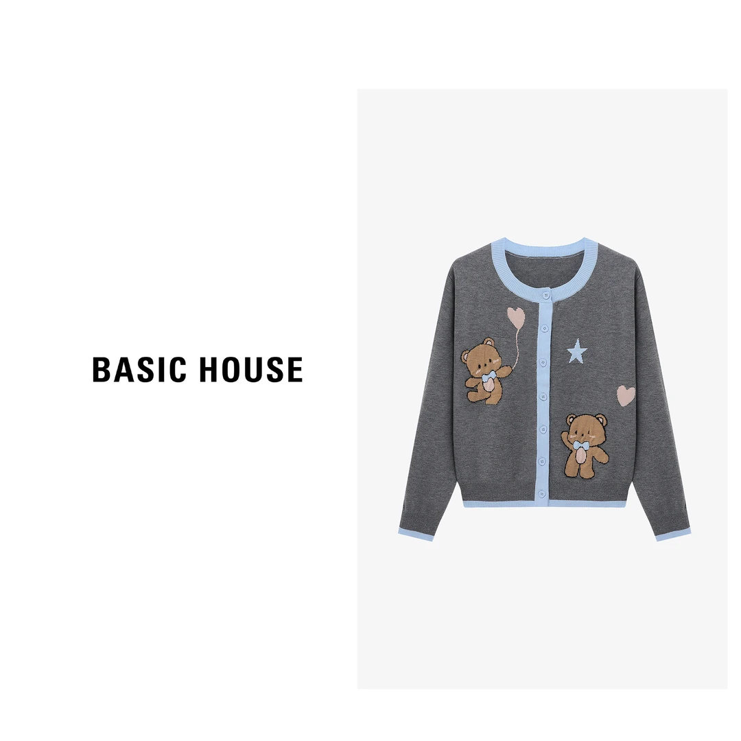 Basic House/百家好春季新款卡通印花开衫时尚针织衫-B0625H5H422