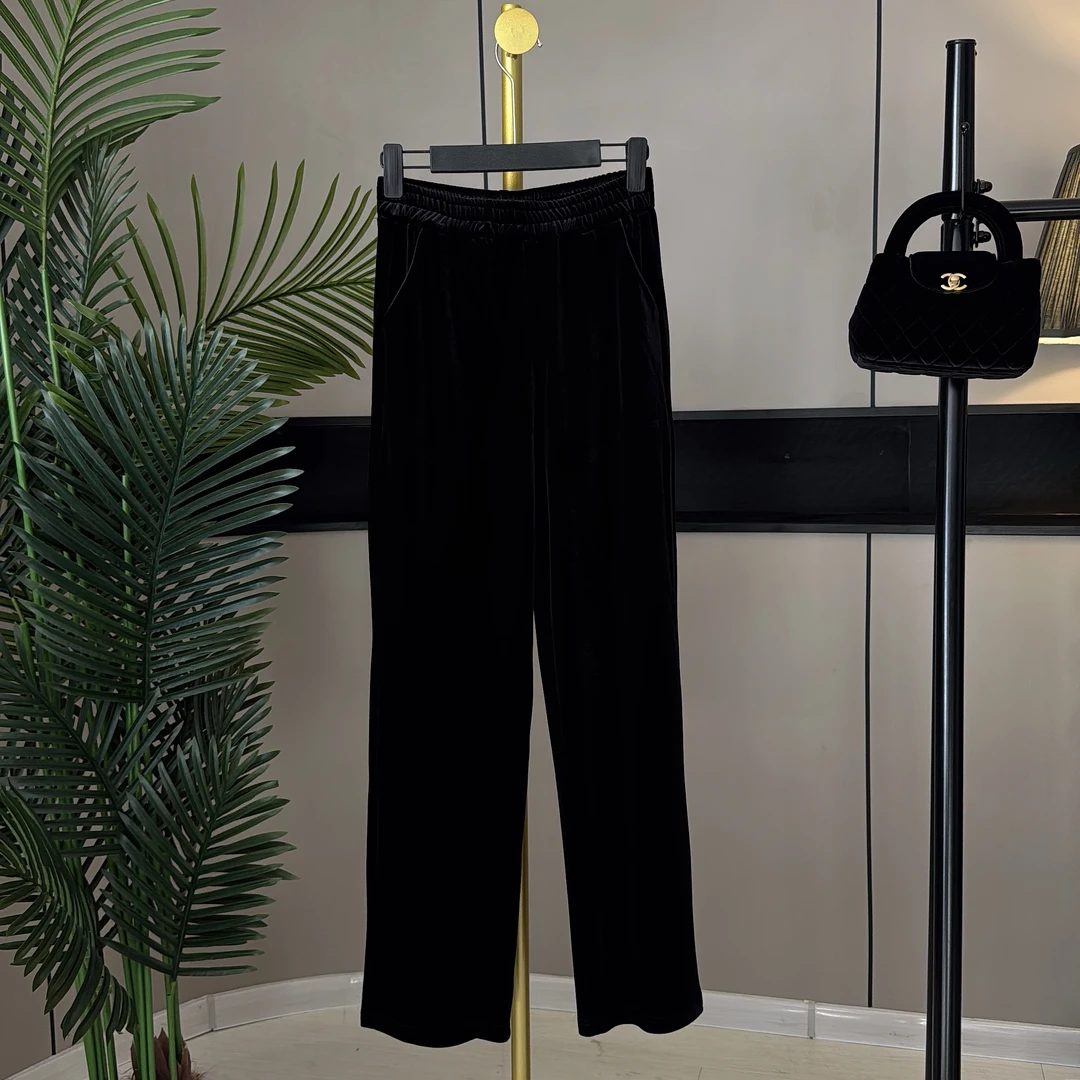 8057高端欧货百搭显瘦垂感丝绒阔腿裤