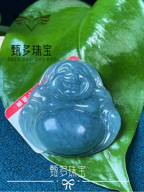 【甄多珠宝1016811】天然缅甸A货翡翠蓝冰小佛公吊坠（多样性发其一）