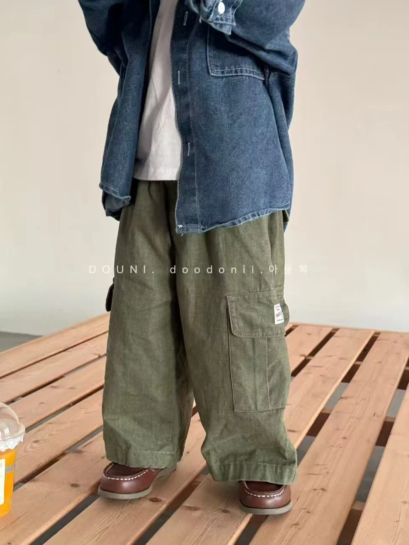 Doodonii 豆泥 2025韩版儿童水洗棉布裤休闲百搭男女童工装直筒裤