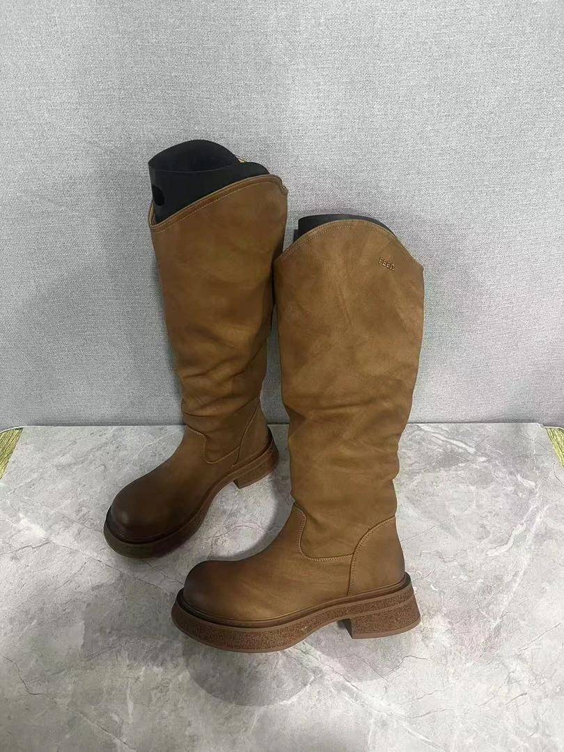 159167格家秋冬新款真皮厚底不过膝高筒骑士靴小个子增高显瘦长靴