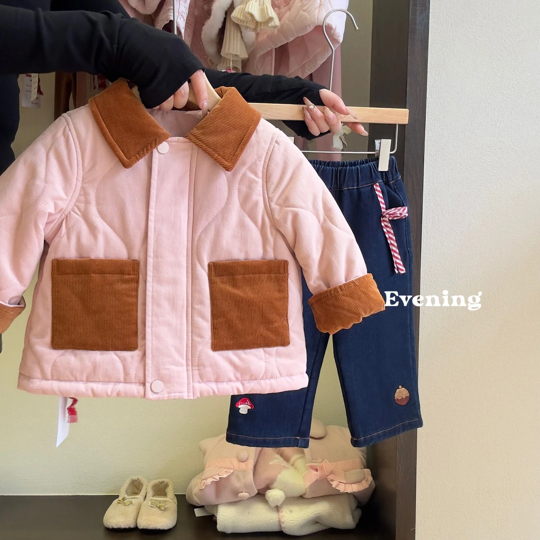 【PM】粉咖拼色棉服外套 7775