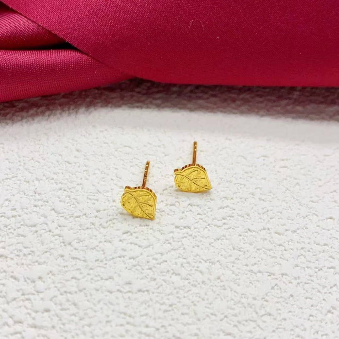 【木韵阁】足金999 黄金5G叶子耳钉黄金耳针时尚百搭 1.56