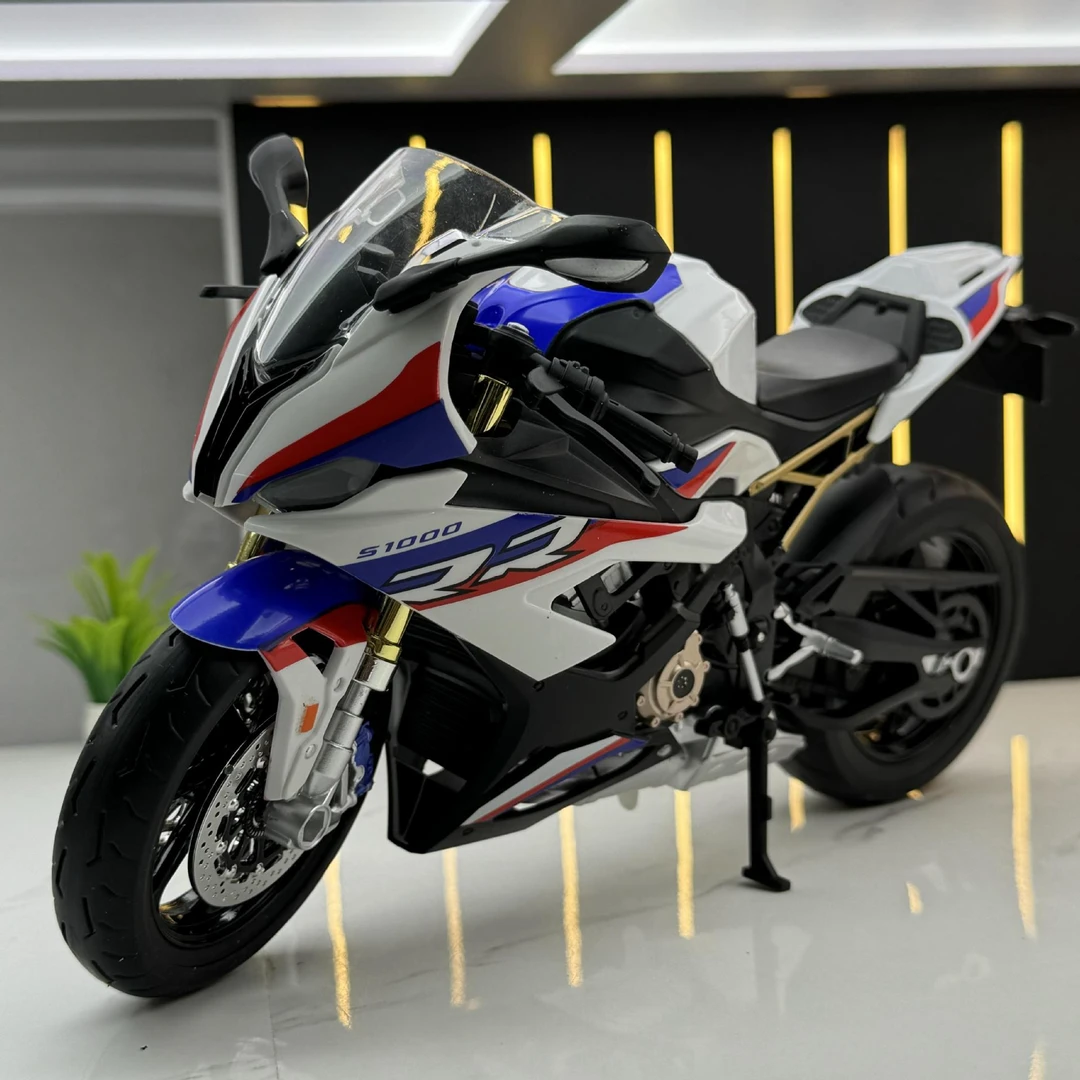 【宝马S1000】仿真1:9合金摩托车模型合金避震车模炫酷收藏机车摆件