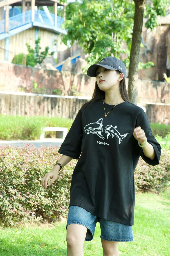 重磅薄款夏季免烫印花短袖圆领T恤休闲国潮复古硬汉风宽松