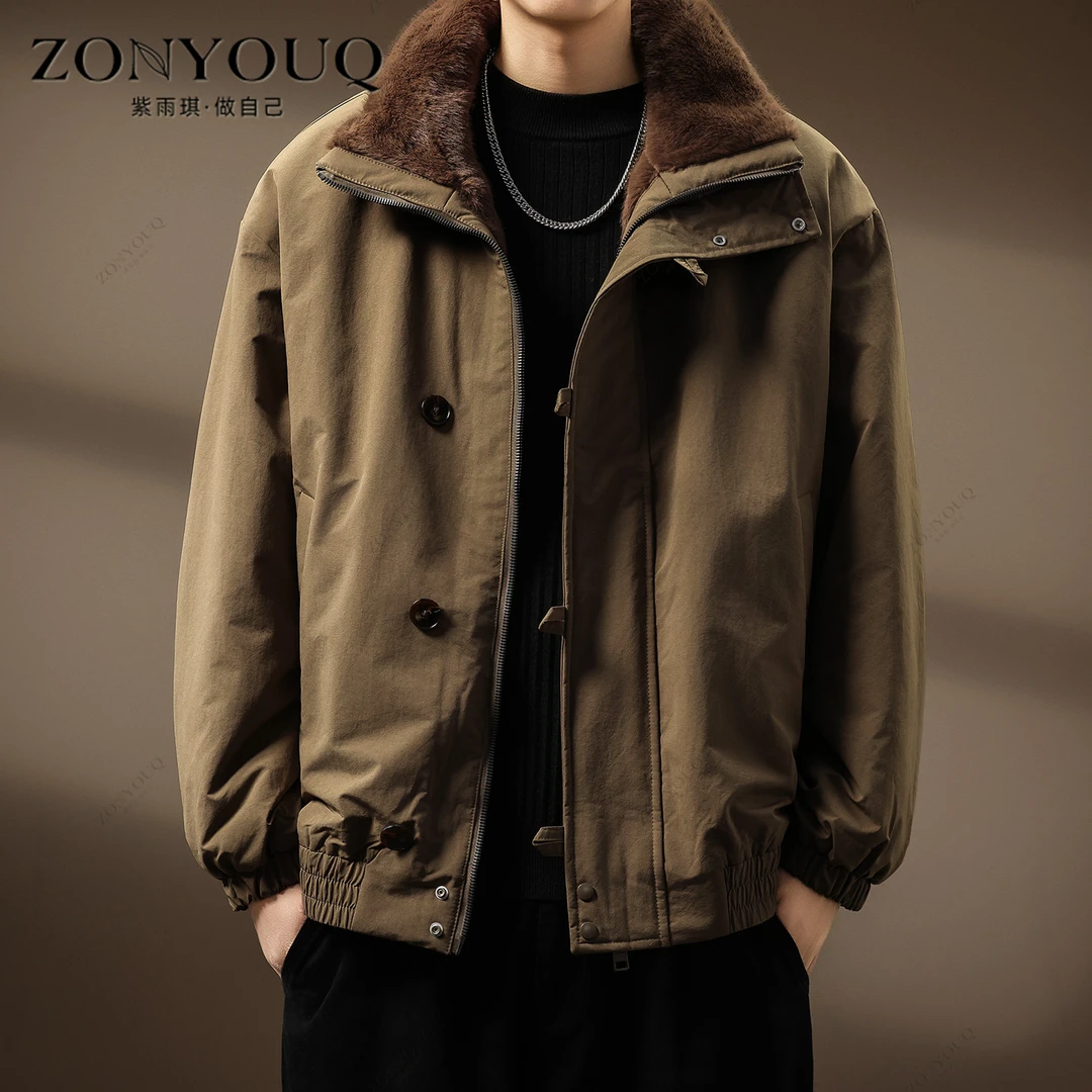 双面穿座山雕加厚棉服冬季美式休闲复古毛领保暖时尚百搭夹克外套