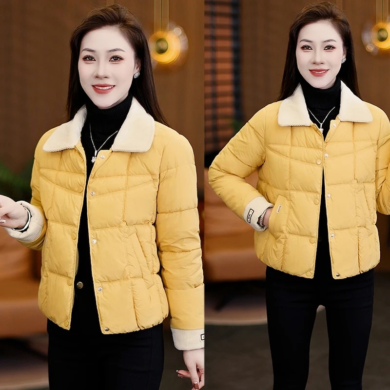 翻领包袖秋冬拼接大码棉衣棉服小个子保暖冬装女短款2025潮糖果色