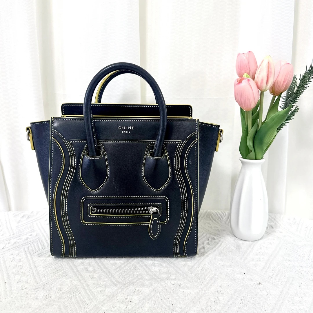 99新 Celine/思琳 牛皮nano笑脸包外缝线+荧光黄油边 尺寸20*21cm