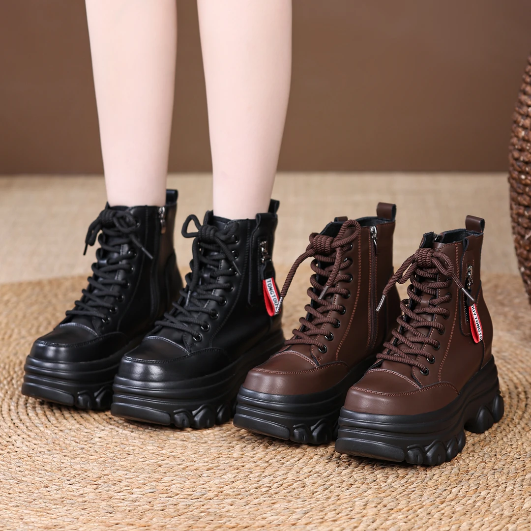 【跟高8厘米】高跟厚底内增高马丁靴女靴子2025秋冬季新款防滑短靴