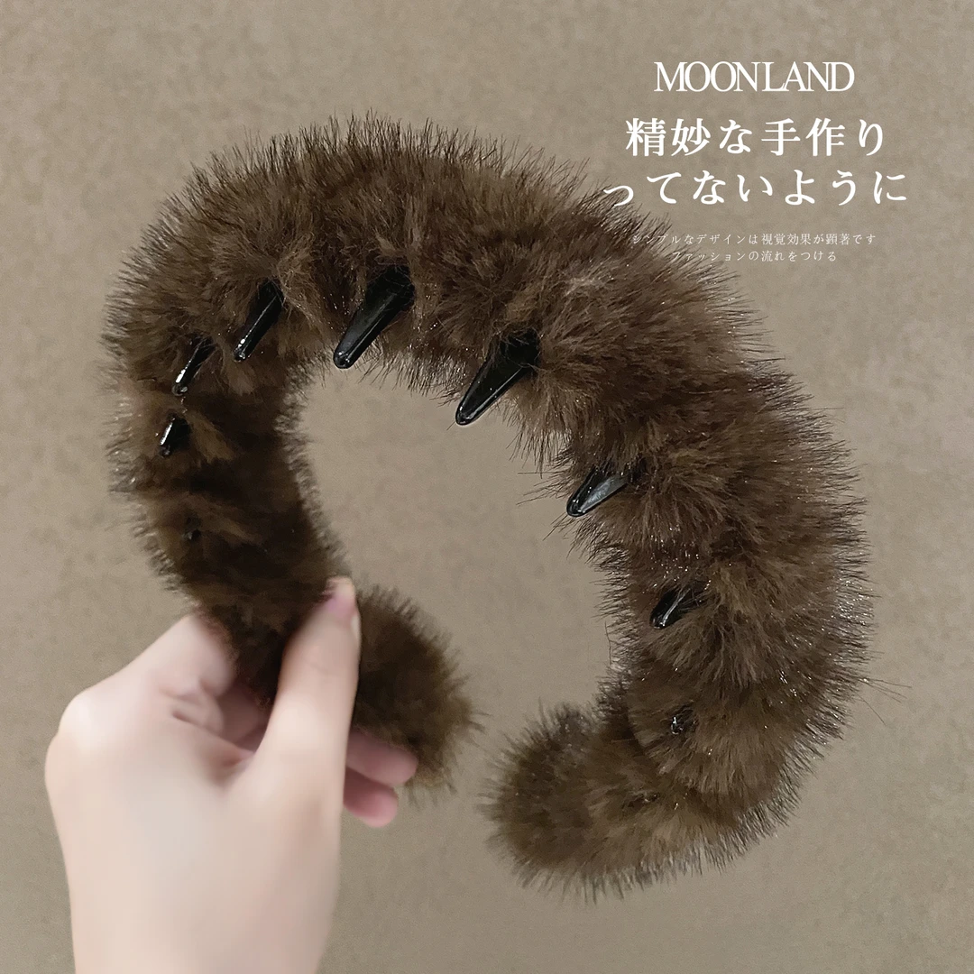 高颅顶复古毛绒带齿发箍女新款日常外戴发卡洋气时尚洗脸防滑头箍