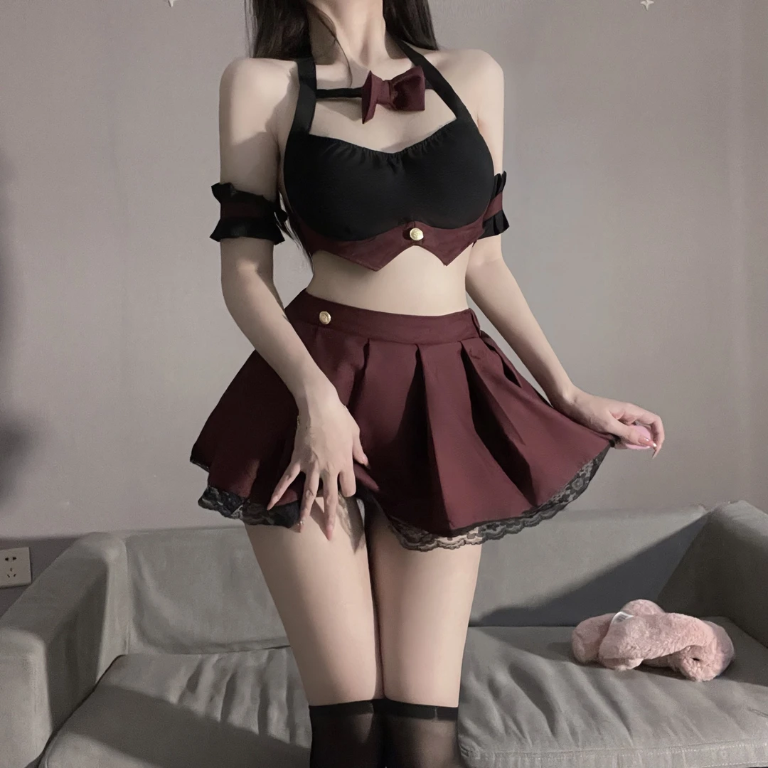 性感显瘦小胸短裙甜美百褶软妹睡裙学院风JK风清纯纯欲风日系