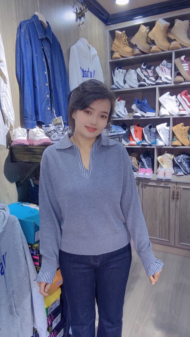 韩系假两件拼接条纹针织衫女春季百搭显瘦设计感气质复古毛衣