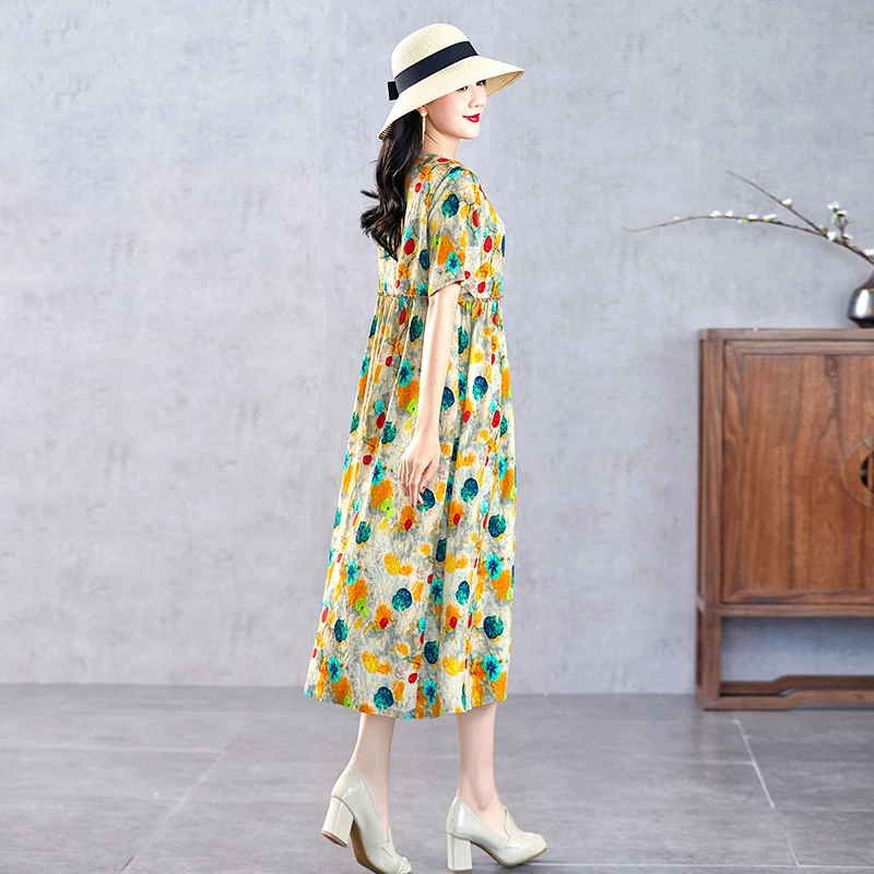碎花连衣裙小众女装夏季时尚宽松穿搭大码洋气高端绵绸显瘦长裙子