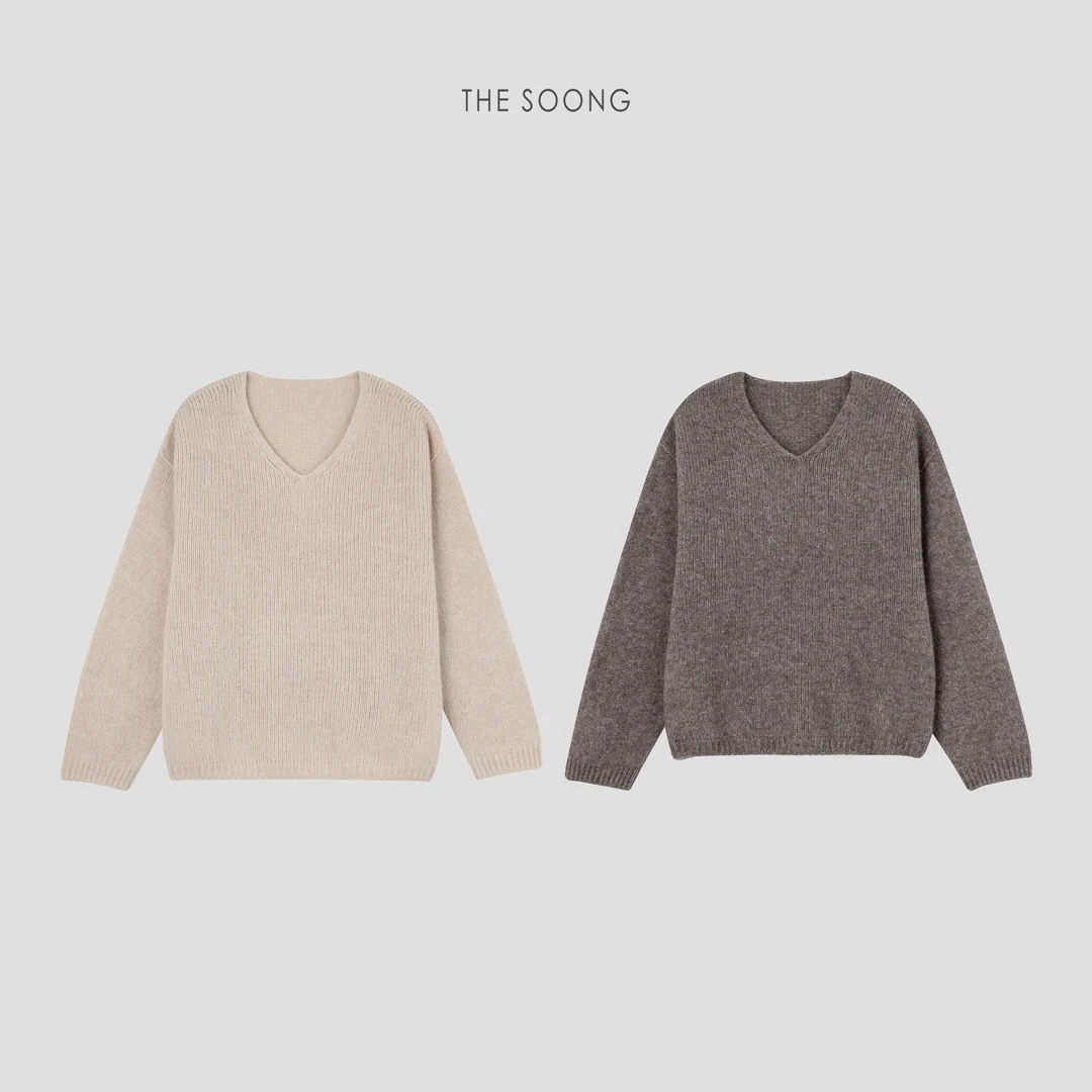 THESOONG|臻选天然牦牛絨"德国进口无缝一体针织落肩V领毛衣Y6111