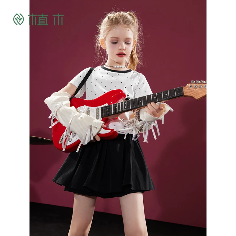 植木童装女童T恤2025夏季新款中大童圆领修身短袖T恤上衣儿童T恤