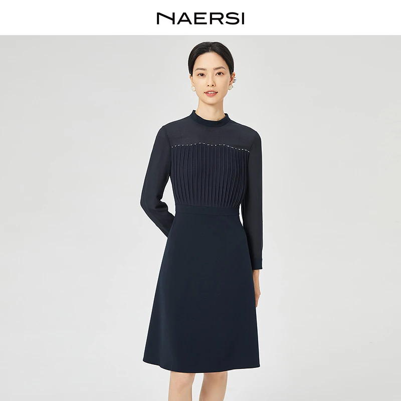 娜尔思25春款时尚长裙显瘦气质长袖针织圆领优雅NF10384Q7