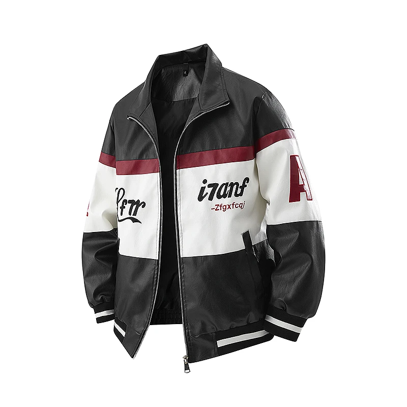 摩托机车赛车服皮衣夹克外套男士立领潮流水洗皮衣美式休闲潮时尚