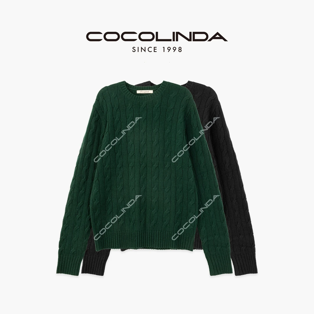 COCOLINDA |绵羊毛混纺7针4*4麻花男女CP欧美圆领显气质毛衣S5309