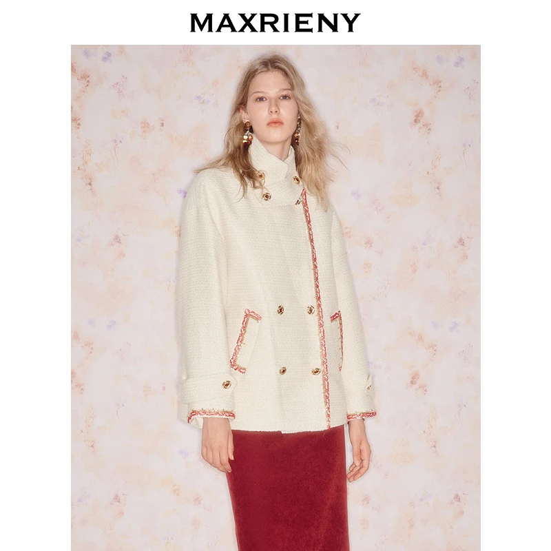 【商场同款】MAXRIENY肌理感立领外套女羊毛混纺亲肤软糯25冬款