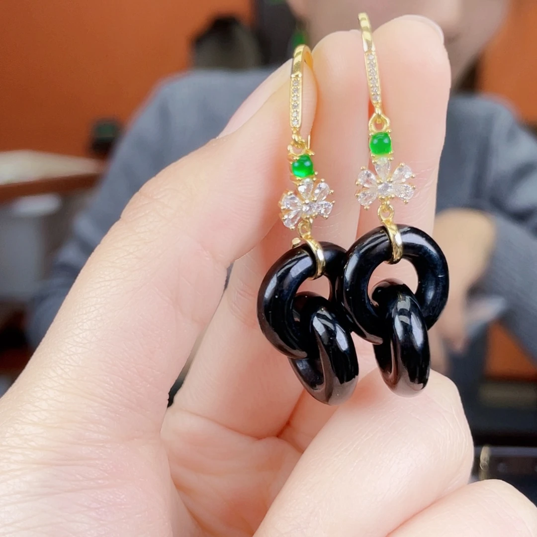 翡翠银S925镶嵌耳饰