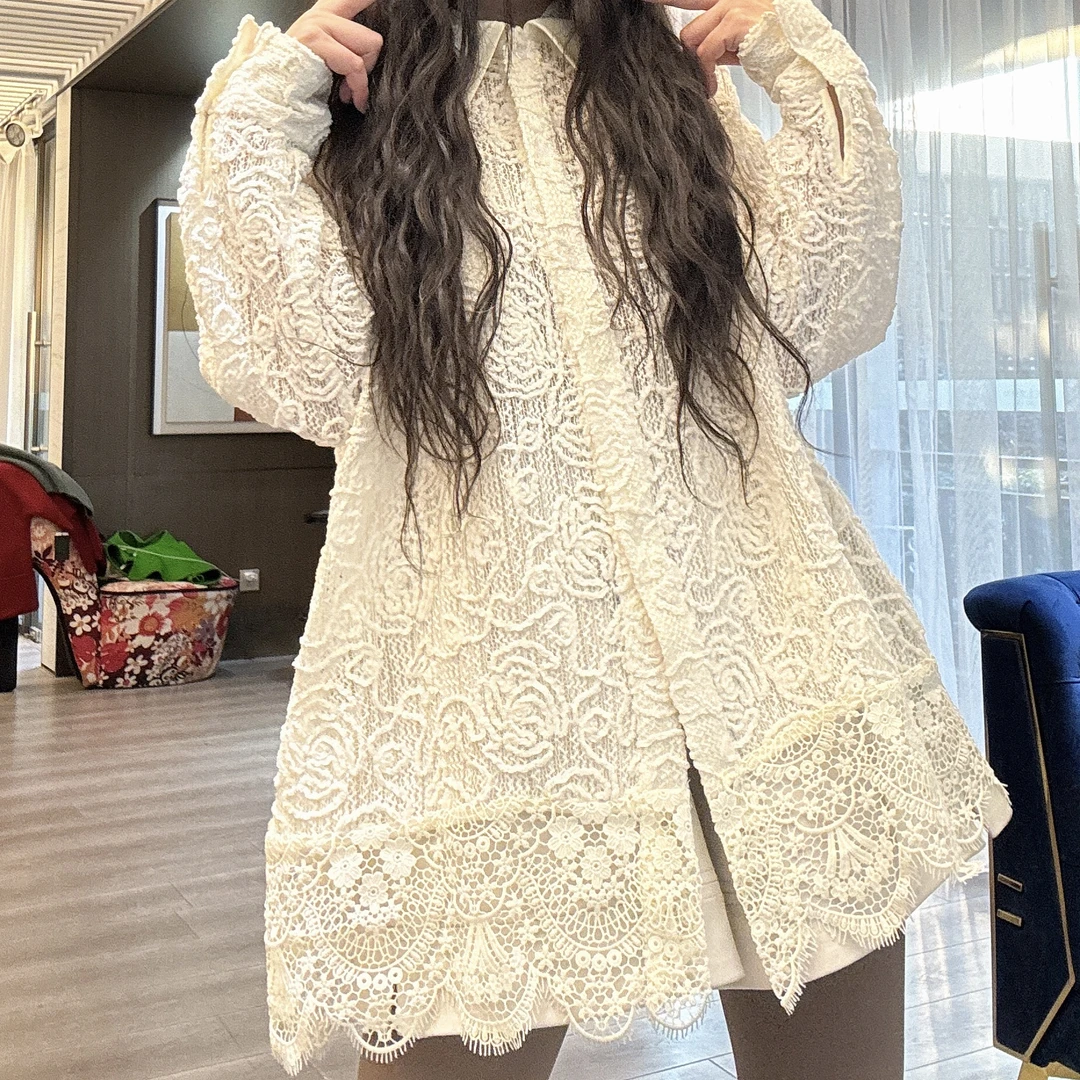 【周周家】 春季新款时尚百搭衬衫蕾丝宽松气质上衣ins休闲