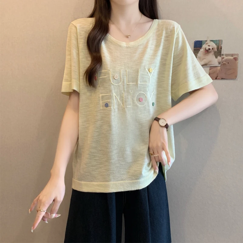 夏季加宽加大女装新款竹节麻显廋上衣女胖mm微胖女生穿搭短袖T恤