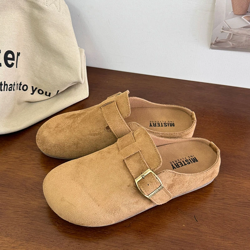 粉色时尚青春简约潮流百搭懒人一脚蹬学院小众3543休闲款包头拖鞋